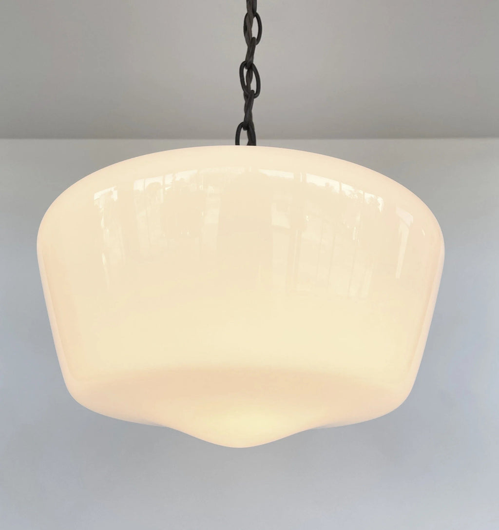 Large Antique Milk Glass Schoolhouse Pendant Light 12"