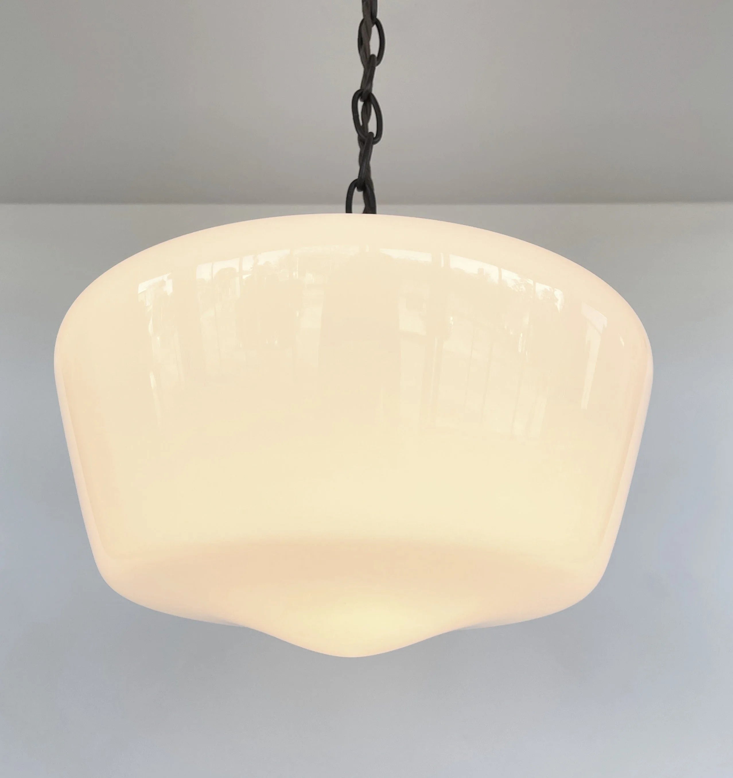Large Antique Milk Glass Schoolhouse Pendant Light 12"