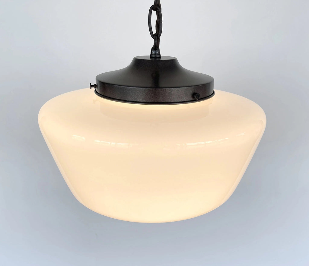 Large Antique Milk Glass Schoolhouse Pendant Light 12"