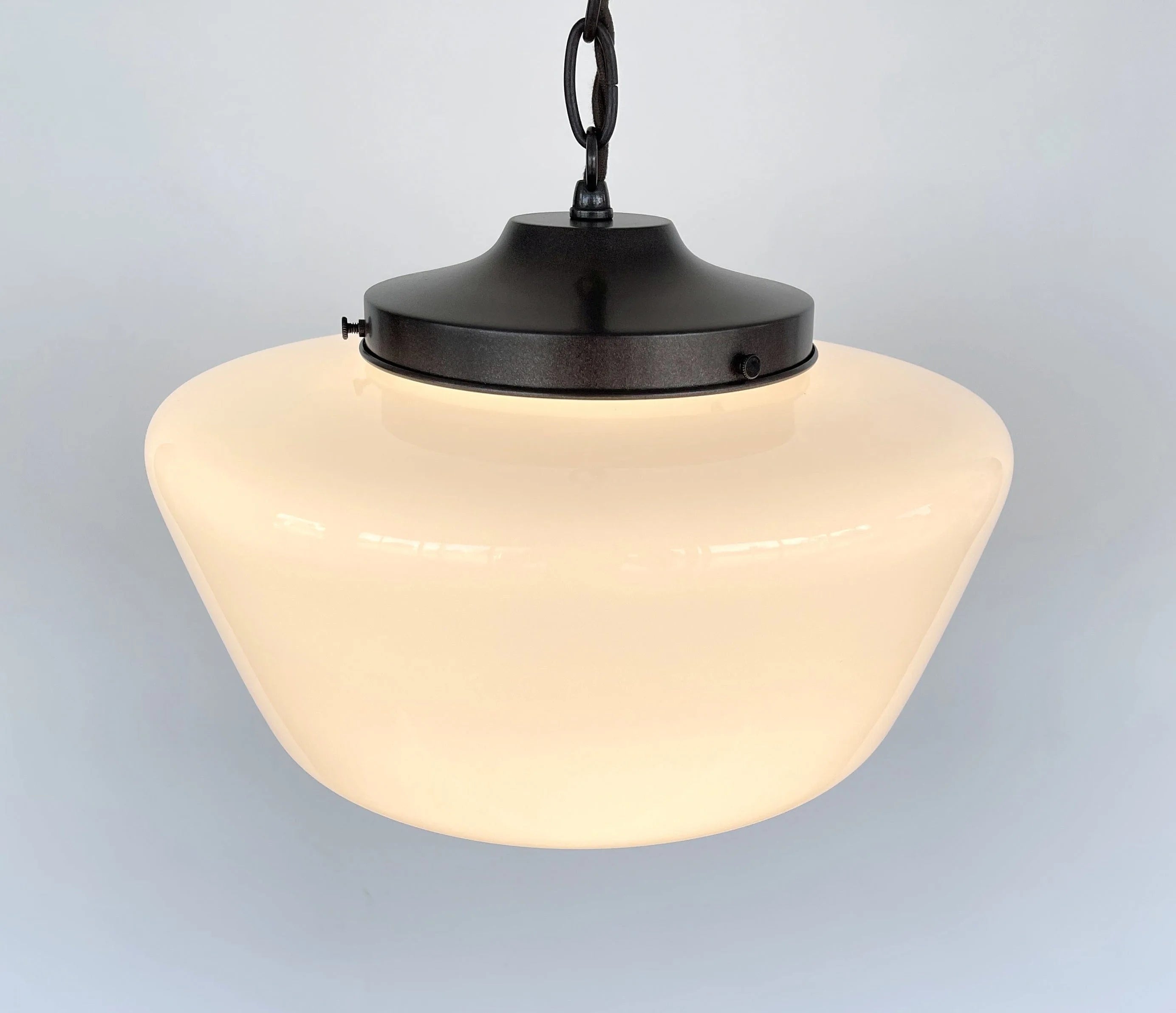Large Antique Milk Glass Schoolhouse Pendant Light 12"