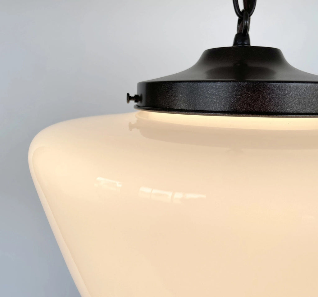 Large Antique Milk Glass Schoolhouse Pendant Light 12"