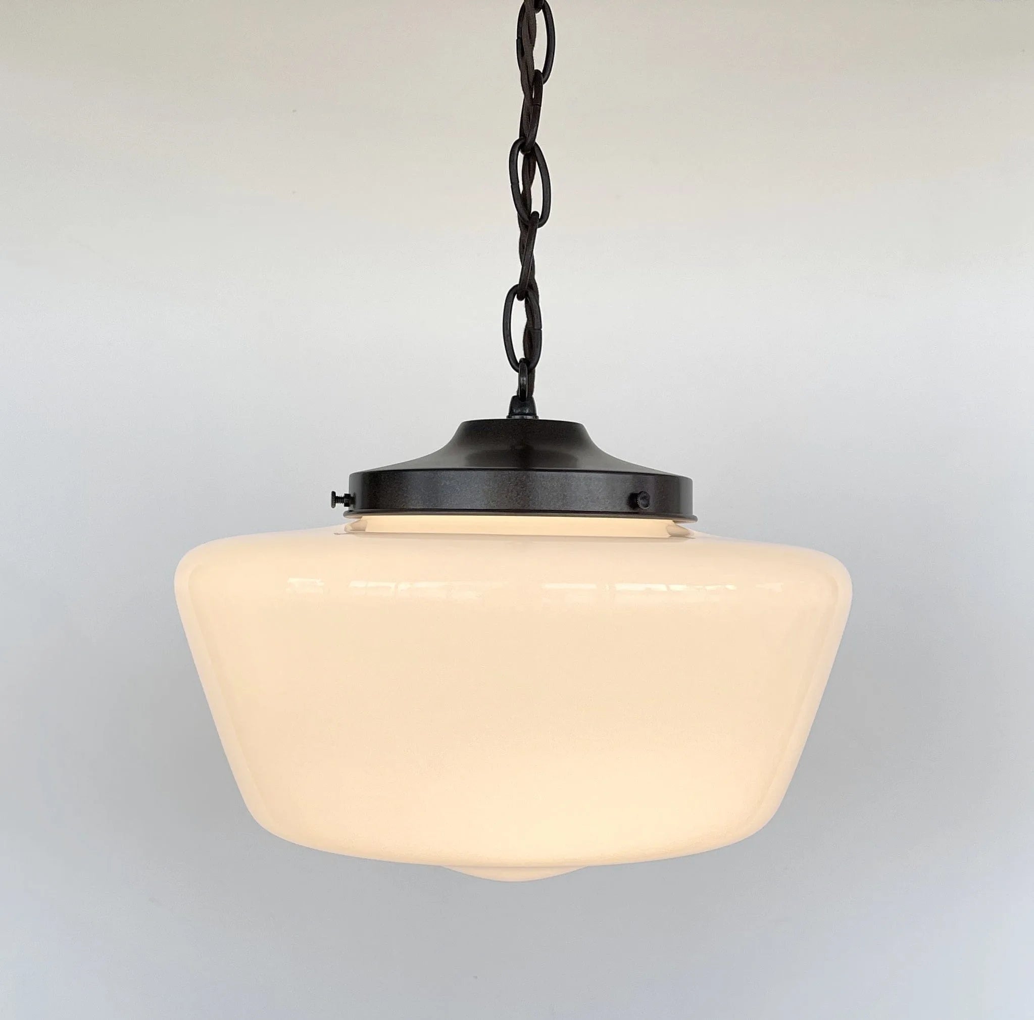 Large Antique Milk Glass Schoolhouse Pendant Light 12"