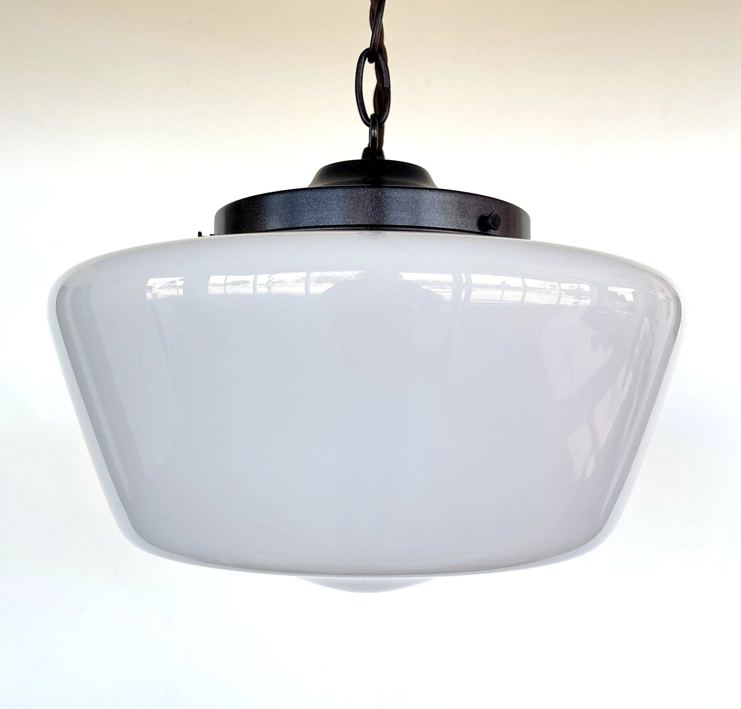 Large Antique Milk Glass Schoolhouse Pendant Light 12"