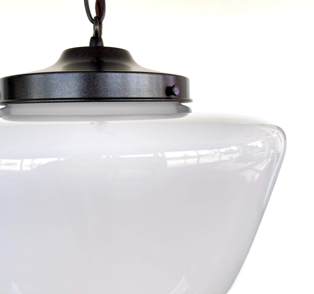 Large Antique Milk Glass Schoolhouse Pendant Light 12"