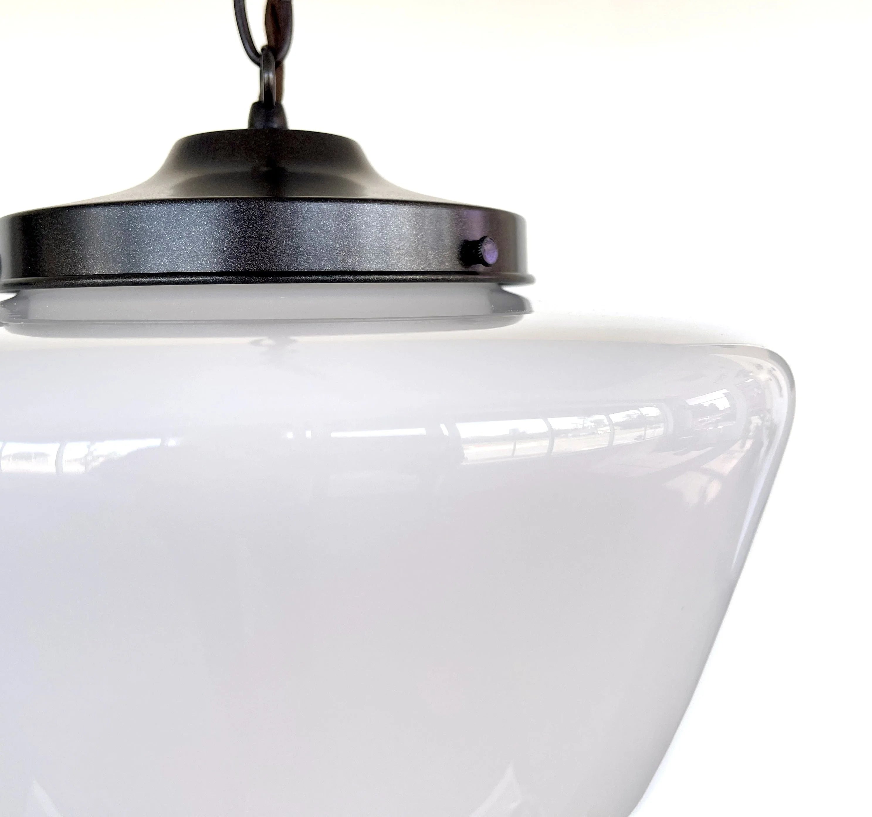 Large Antique Milk Glass Schoolhouse Pendant Light 12"