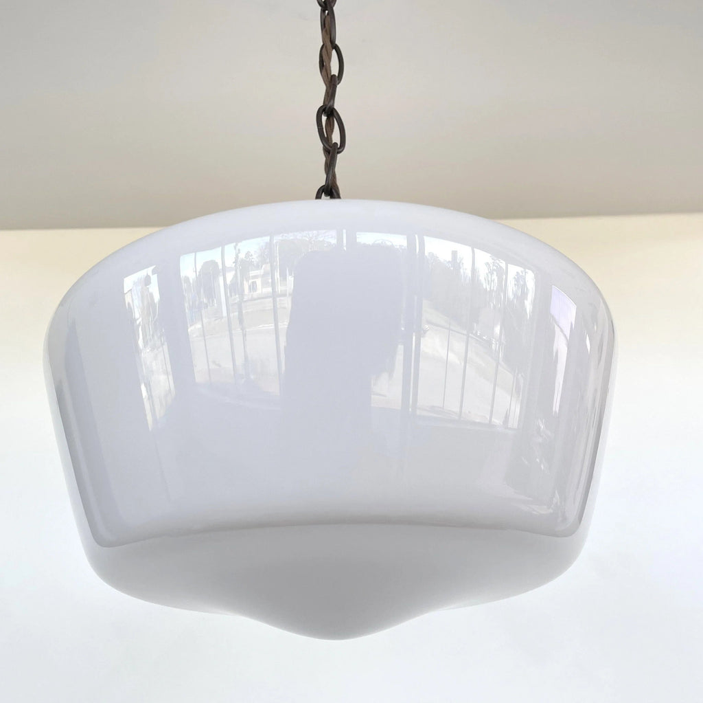 Large Antique Milk Glass Schoolhouse Pendant Light 12"