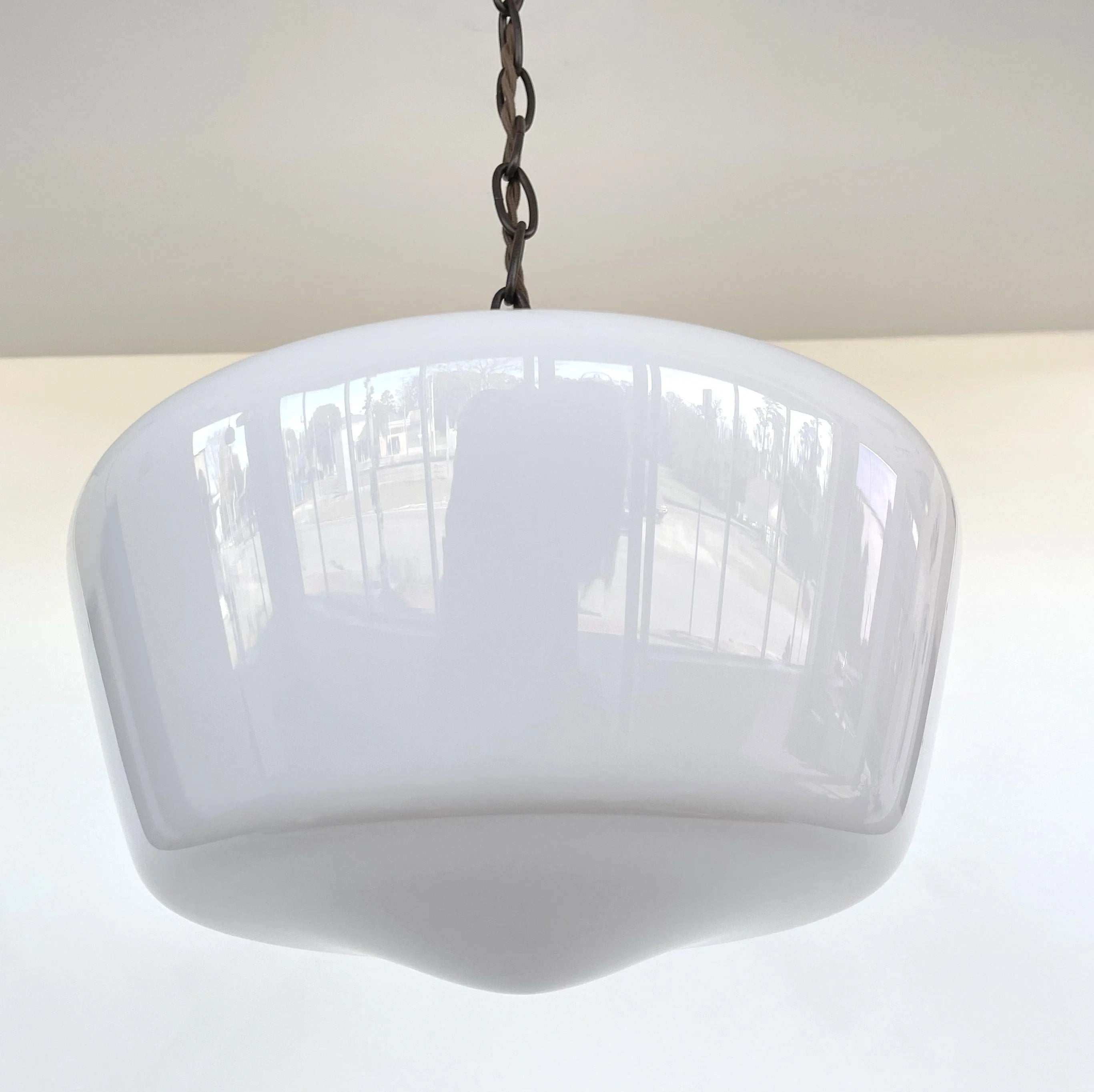 Large Antique Milk Glass Schoolhouse Pendant Light 12"