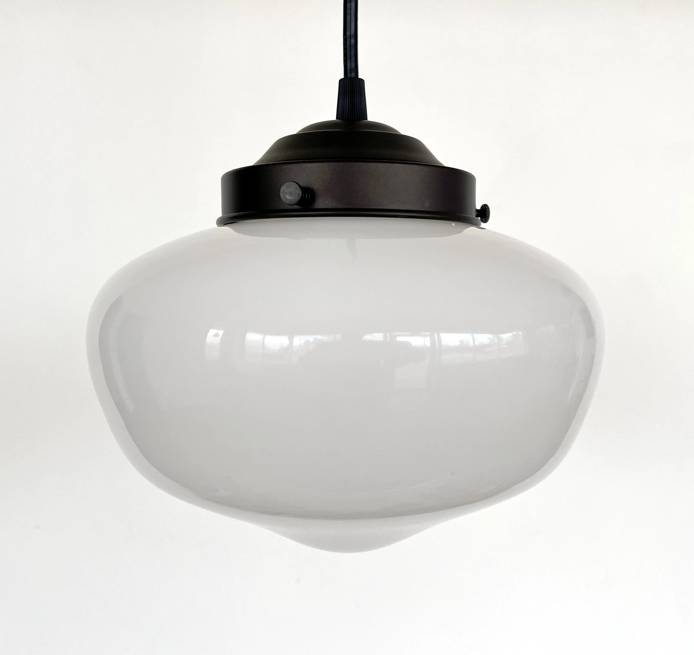 Modern Milk Glass Schoolhouse Pendant Light 8in
