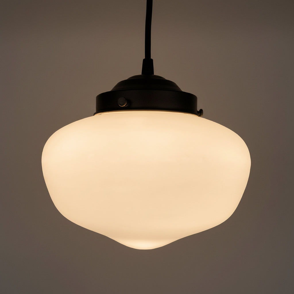 Modern Milk Glass Schoolhouse Pendant Light 8in