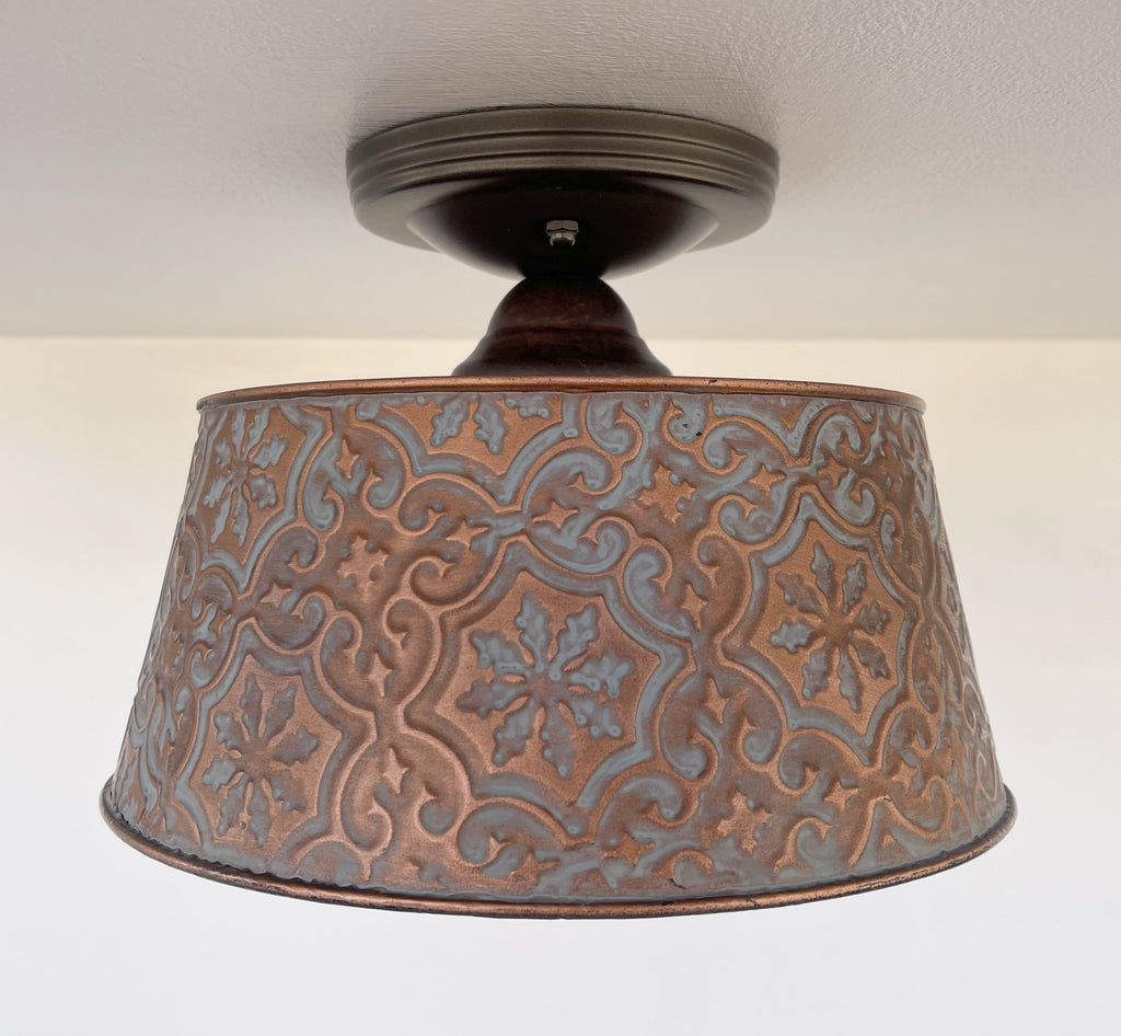 Ornate Copper Flush Mount Ceiling Light Rustic Farmhouse