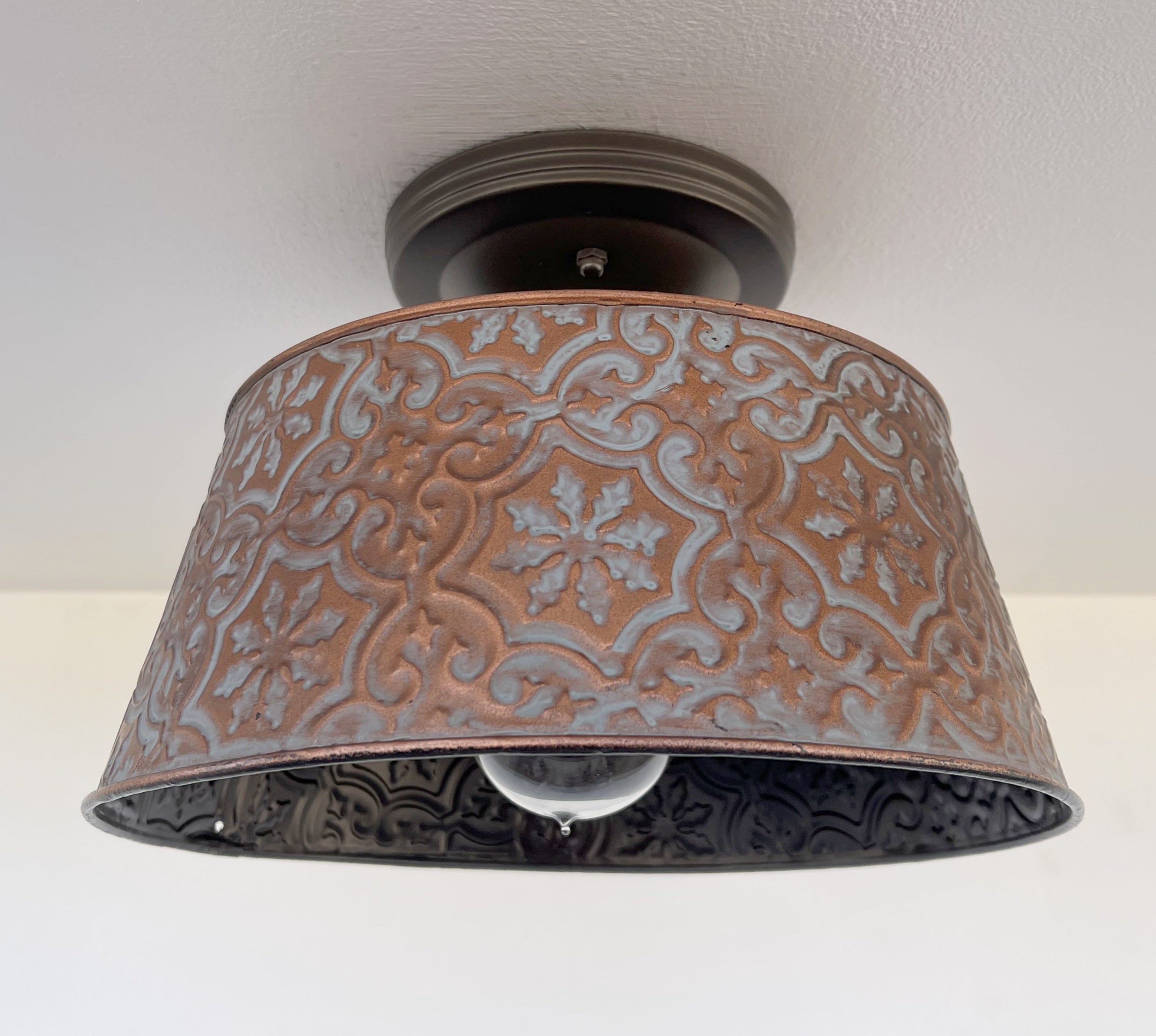 Ornate Copper Flush Mount Ceiling Light Rustic Farmhouse