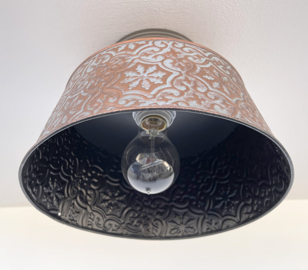 Ornate Copper Flush Mount Ceiling Light Rustic Farmhouse