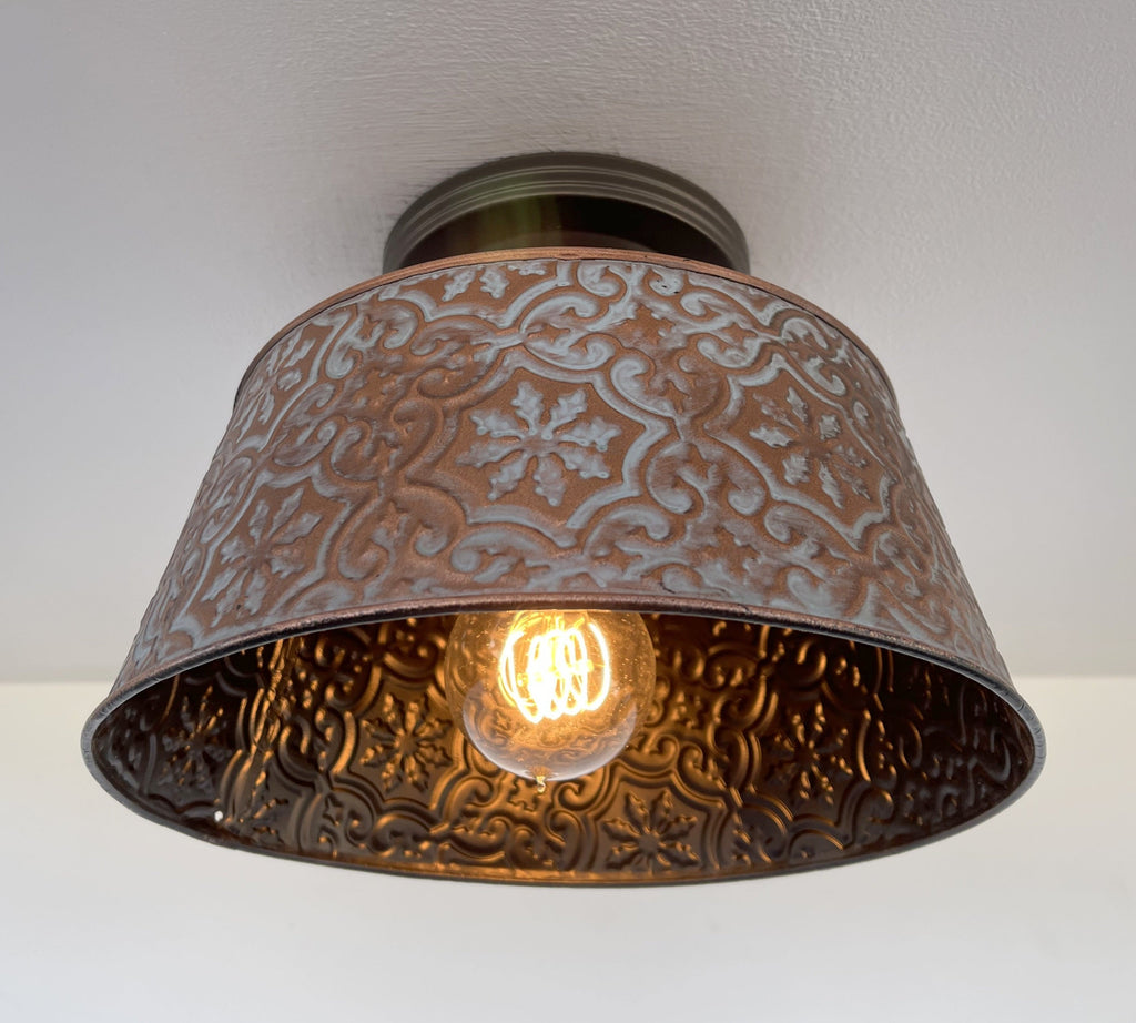 Ornate Copper Flush Mount Ceiling Light Rustic Farmhouse