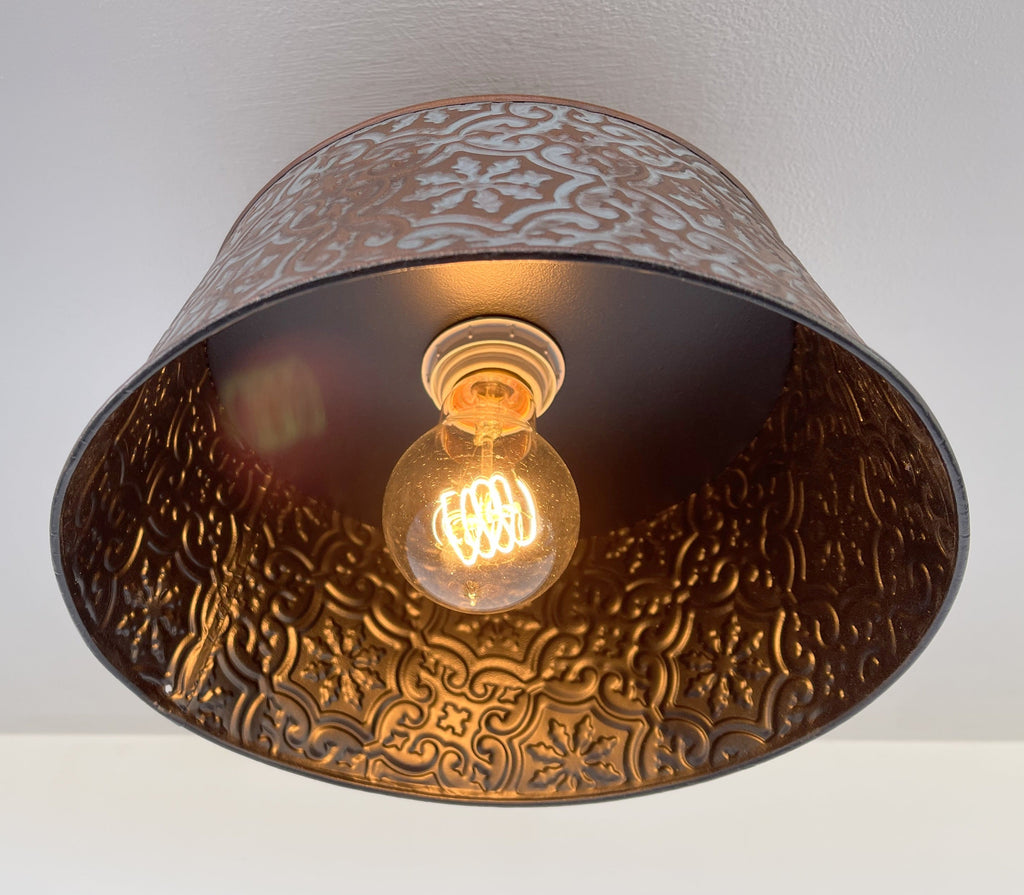 Ornate Copper Flush Mount Ceiling Light Rustic Farmhouse