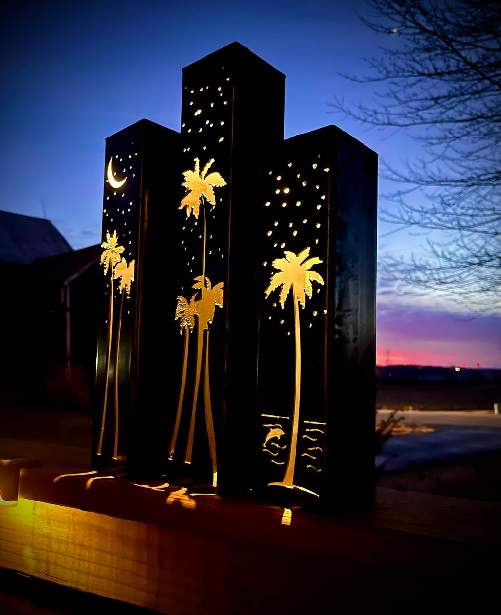 Palm Trees Under the Stars Solar Luminary Pillars