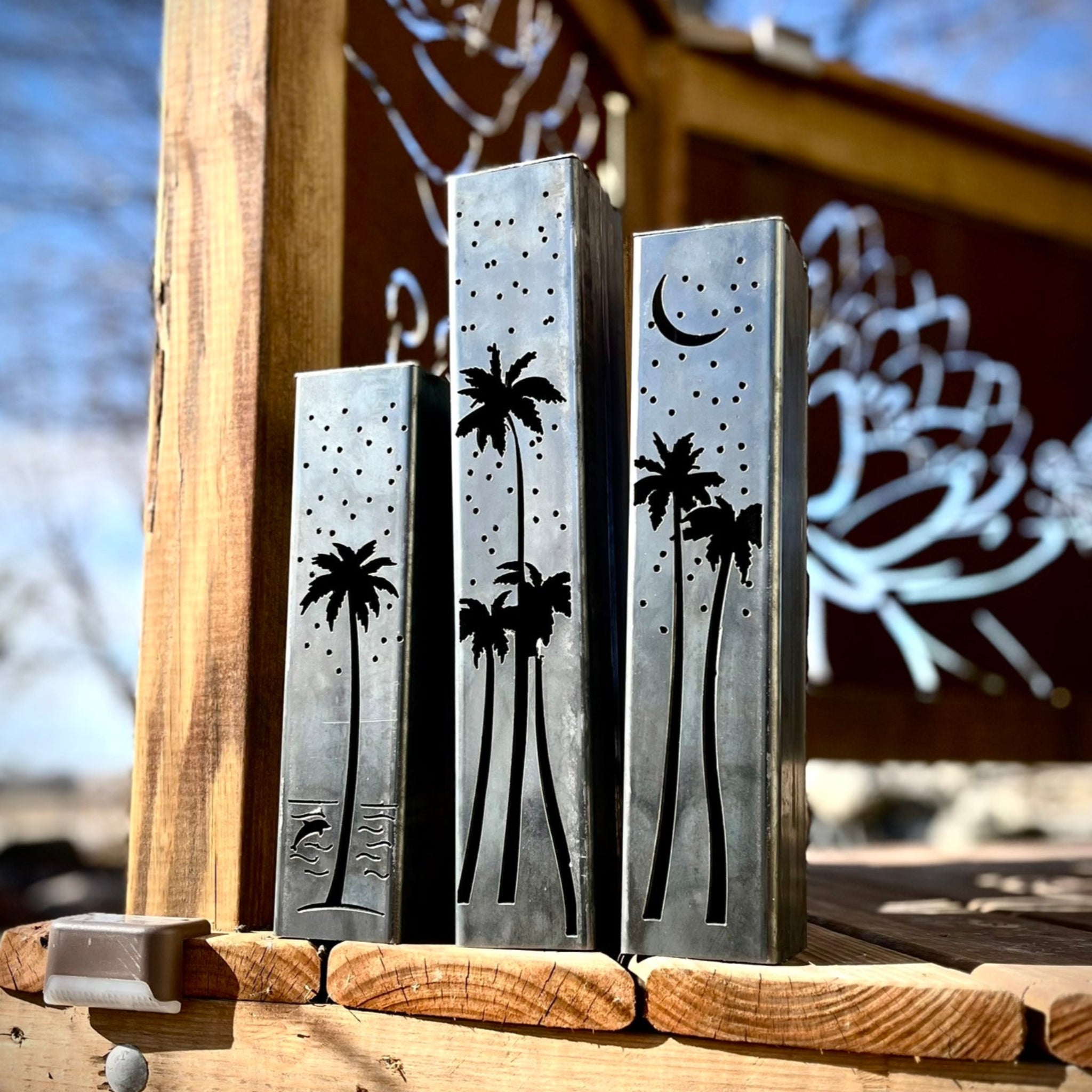 Palm Trees Under the Stars Solar Luminary Pillars