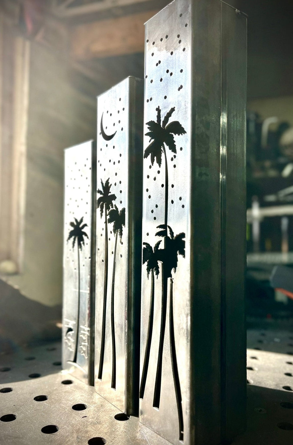 Palm Trees Under the Stars Solar Luminary Pillars