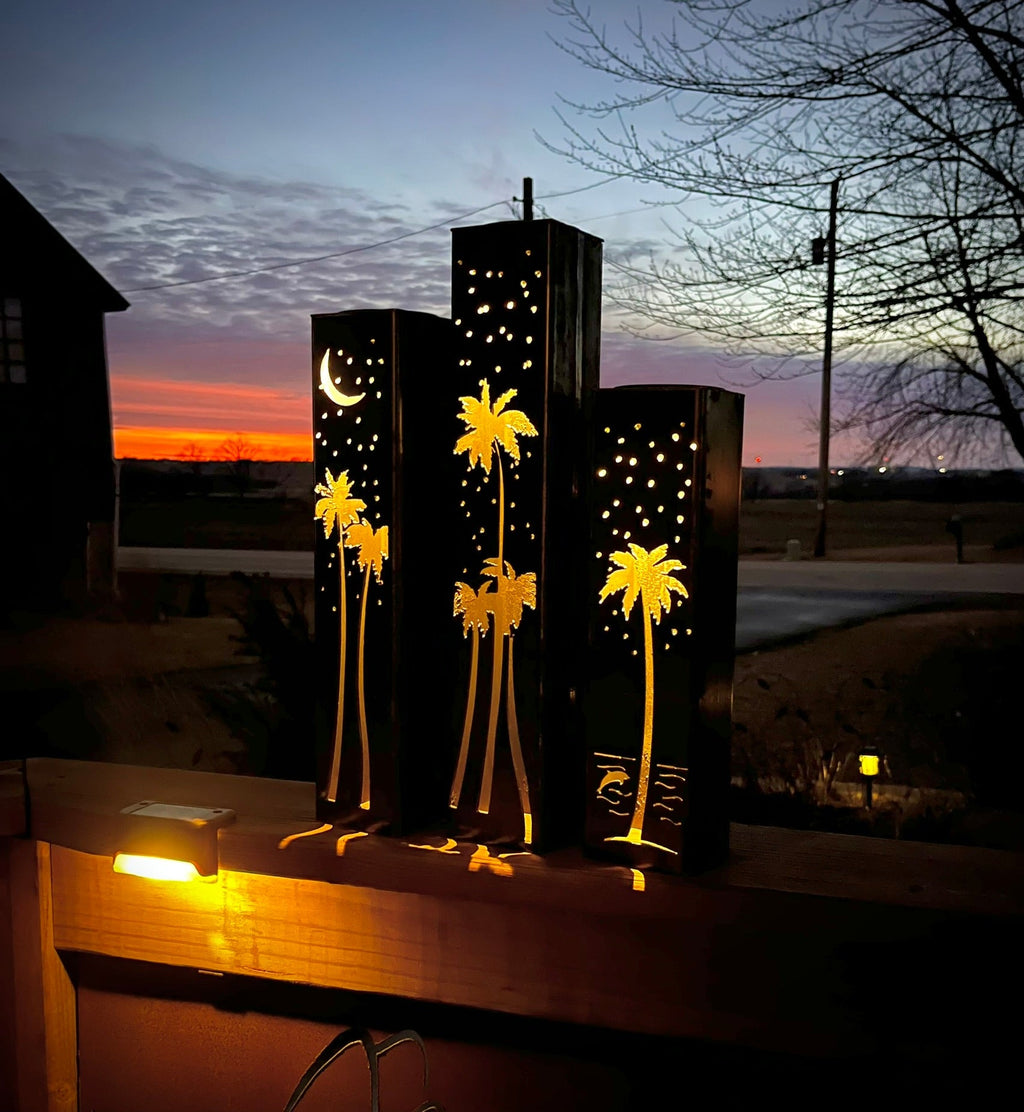 Palm Trees Under the Stars Solar Luminary Pillars