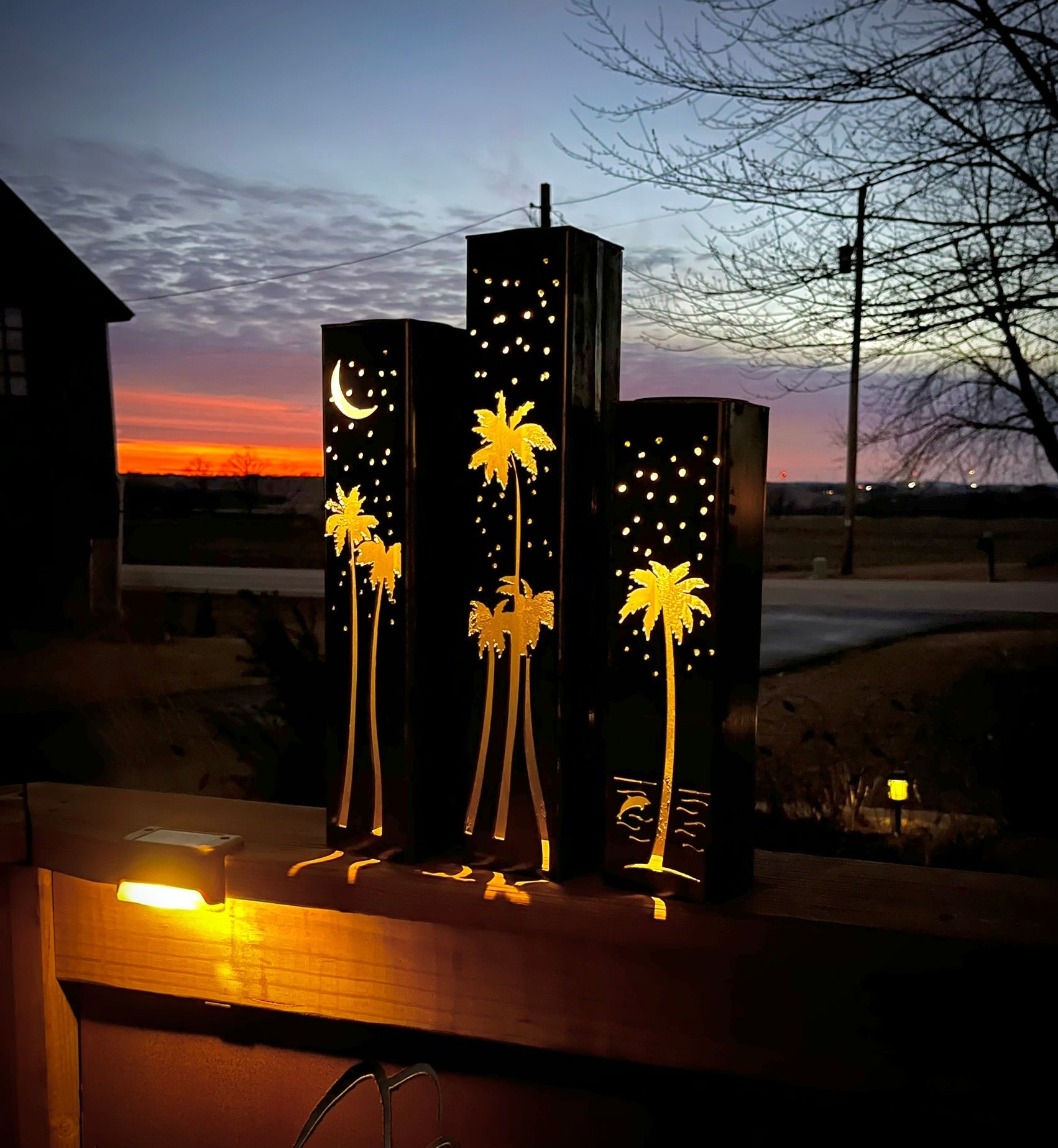 Palm Trees Under the Stars Solar Luminary Pillars