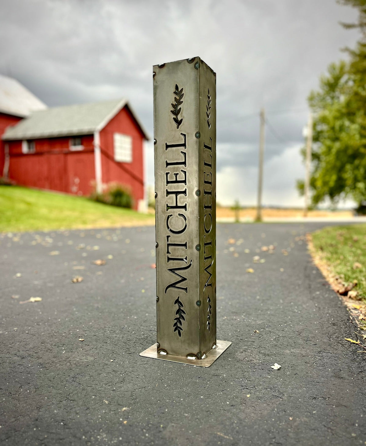 Personalized Vines Solar Pillar Light - Steel