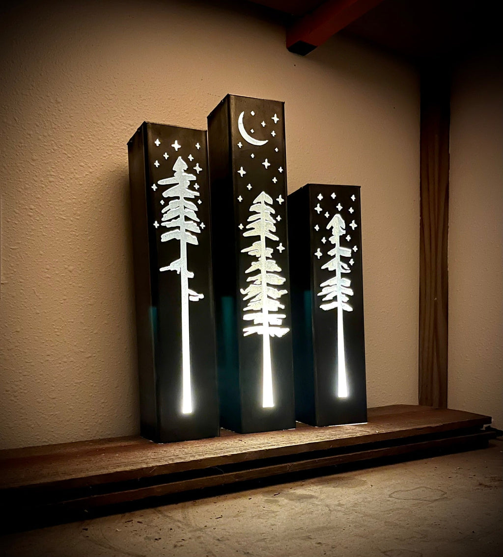 Pine Tree Night Sky Indoor Luminary Multiple Sizes