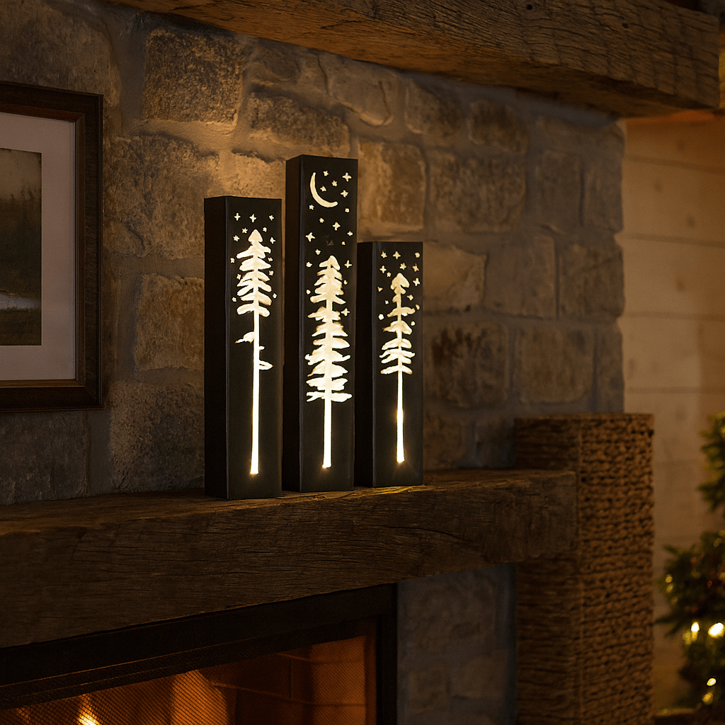 Pine Tree Night Sky Indoor Luminary Multiple Sizes