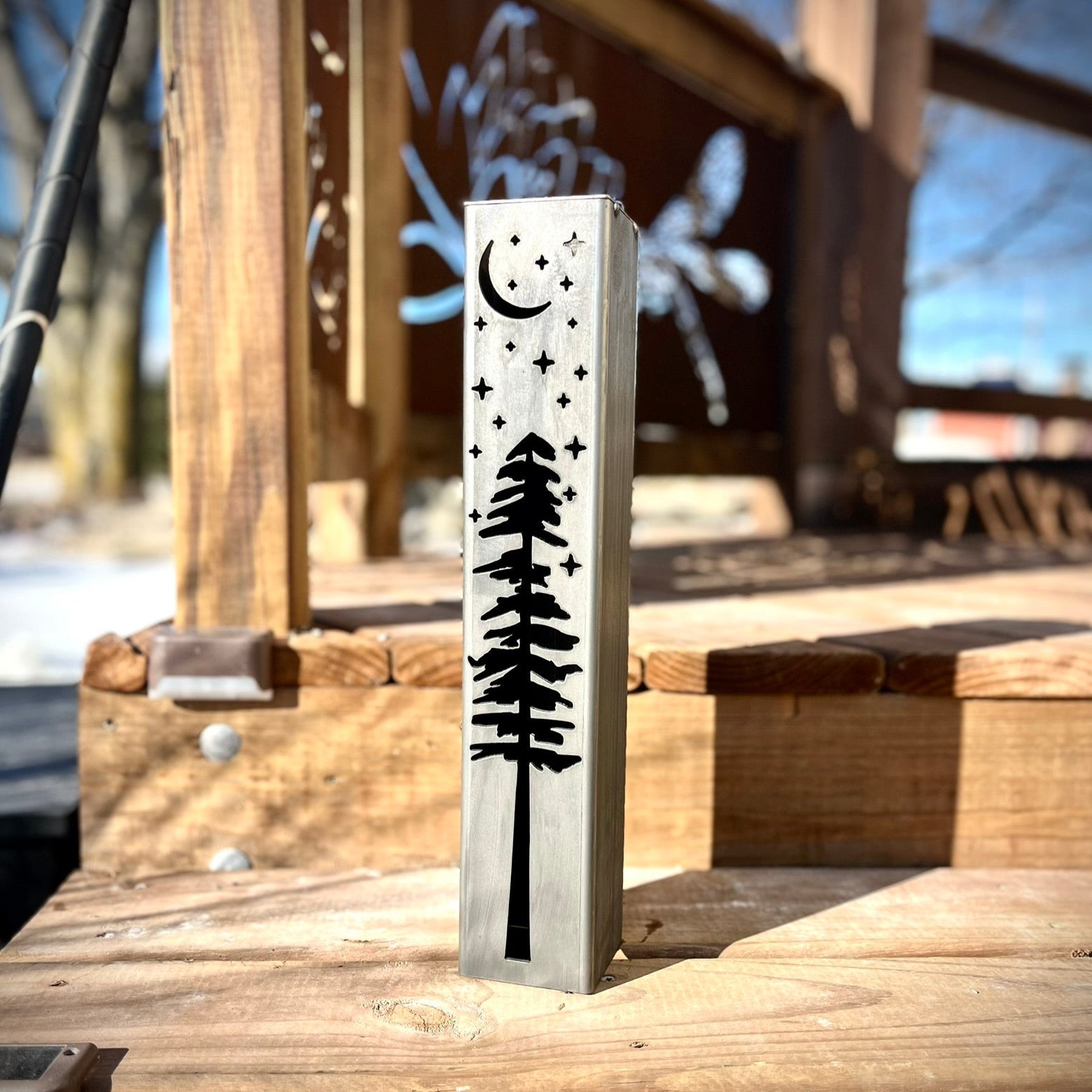 Pine Tree Night Sky Solar Luminary Pillars