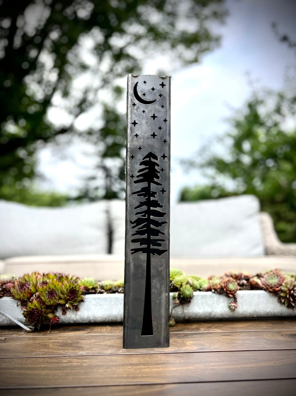 Pine Tree Night Sky Solar Luminary Pillars