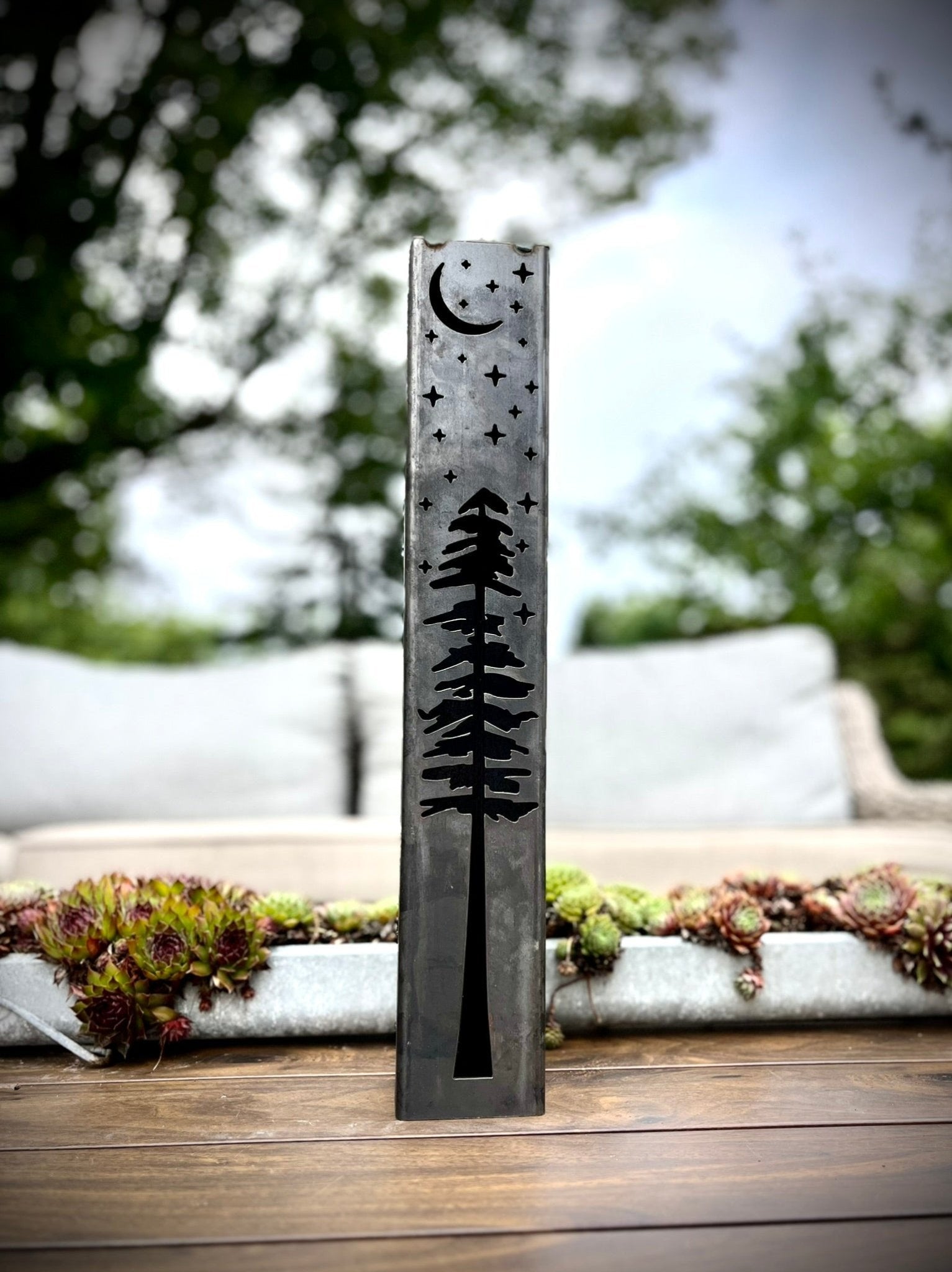 Pine Tree Night Sky Solar Luminary Pillars