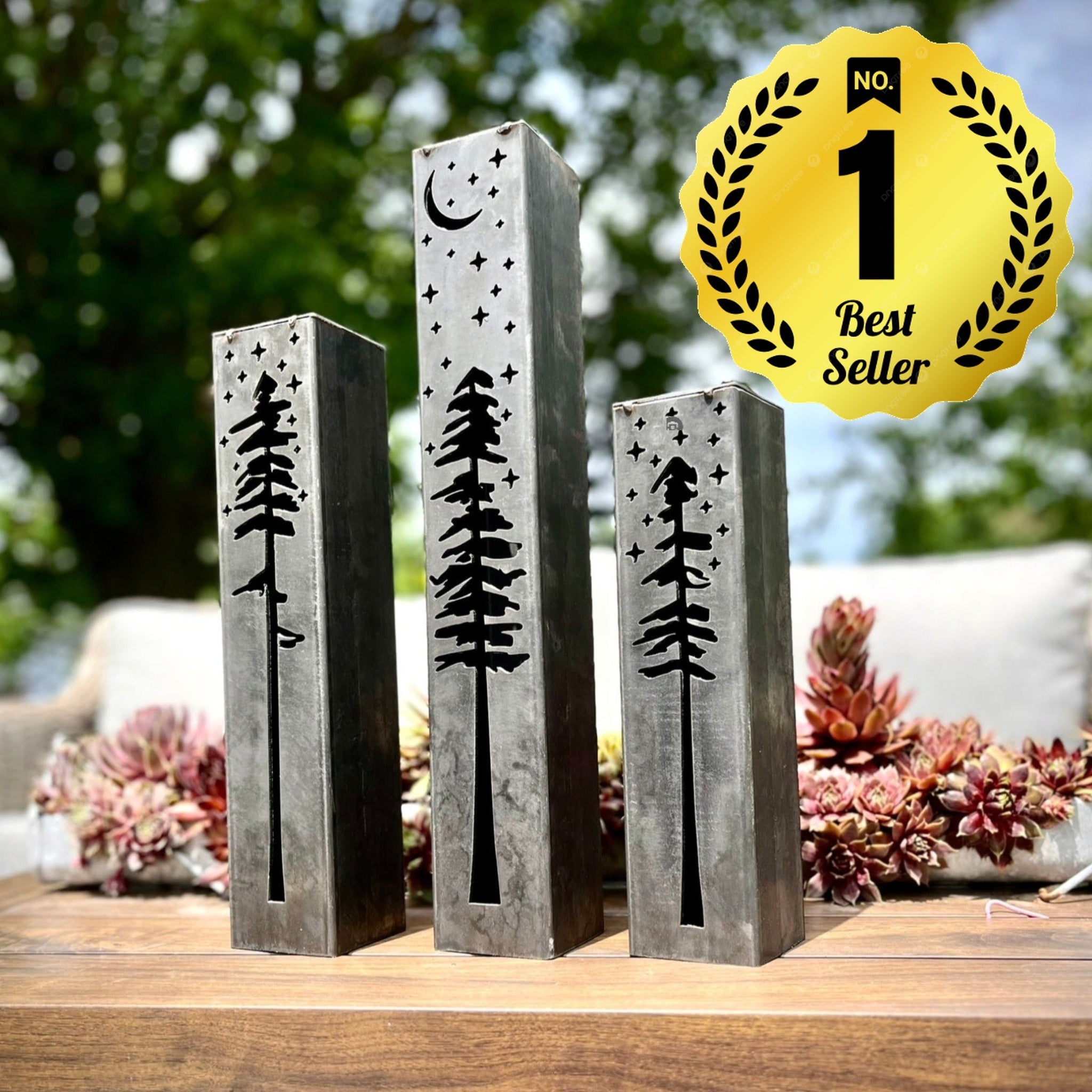 Pine Tree Night Sky Solar Luminary Pillars
