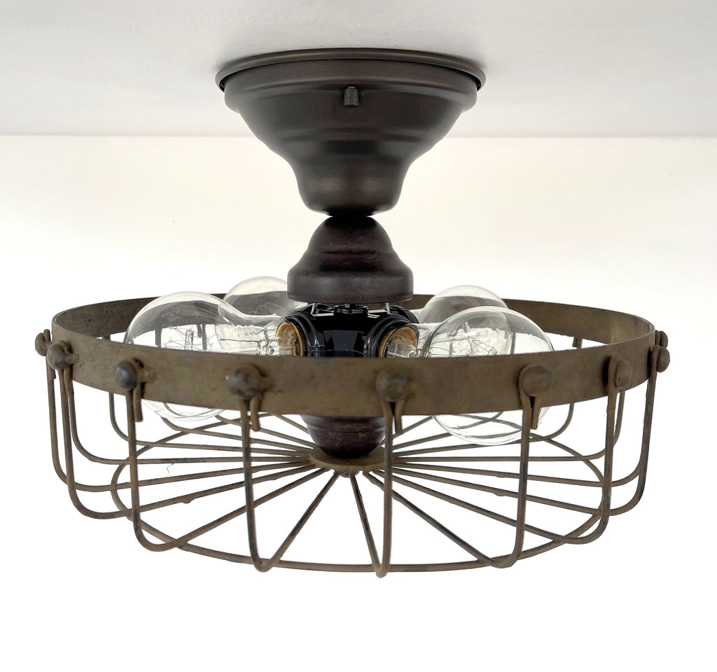 Rustic Industrial Cage Ceiling Light
