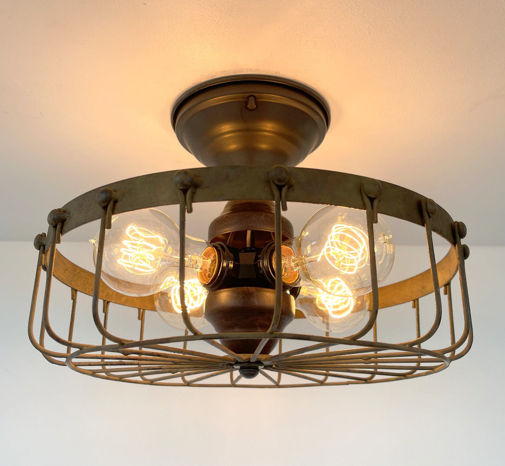 Rustic Industrial Cage Ceiling Light