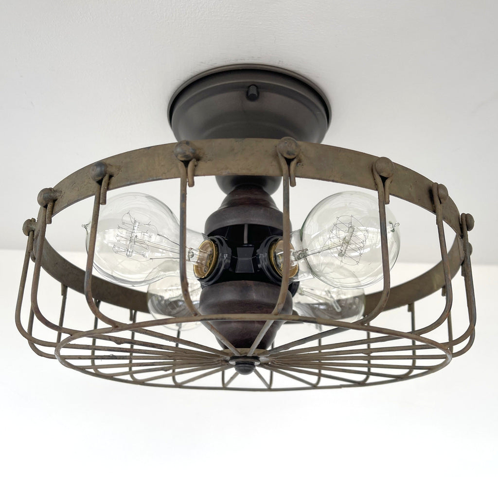 Rustic Industrial Cage Ceiling Light