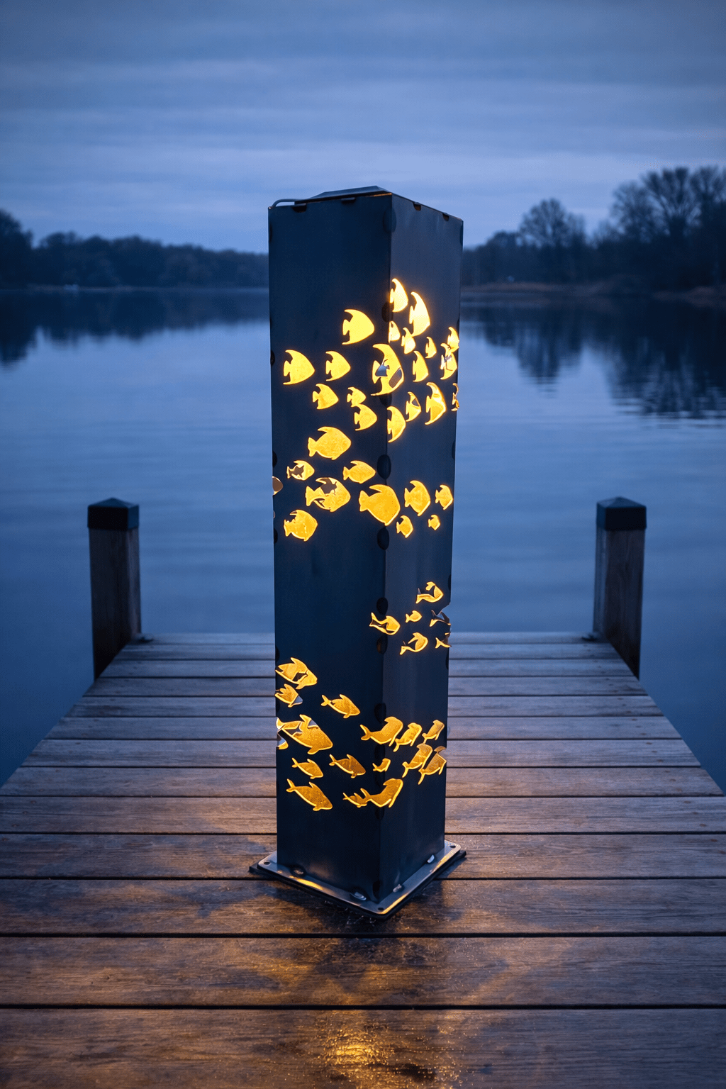 School of Fish Steel Solar Luminary Pillar