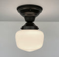 Antique Opal Simple Milk Glass Schoolhouse Ceiling Light 6" Semi-Flush