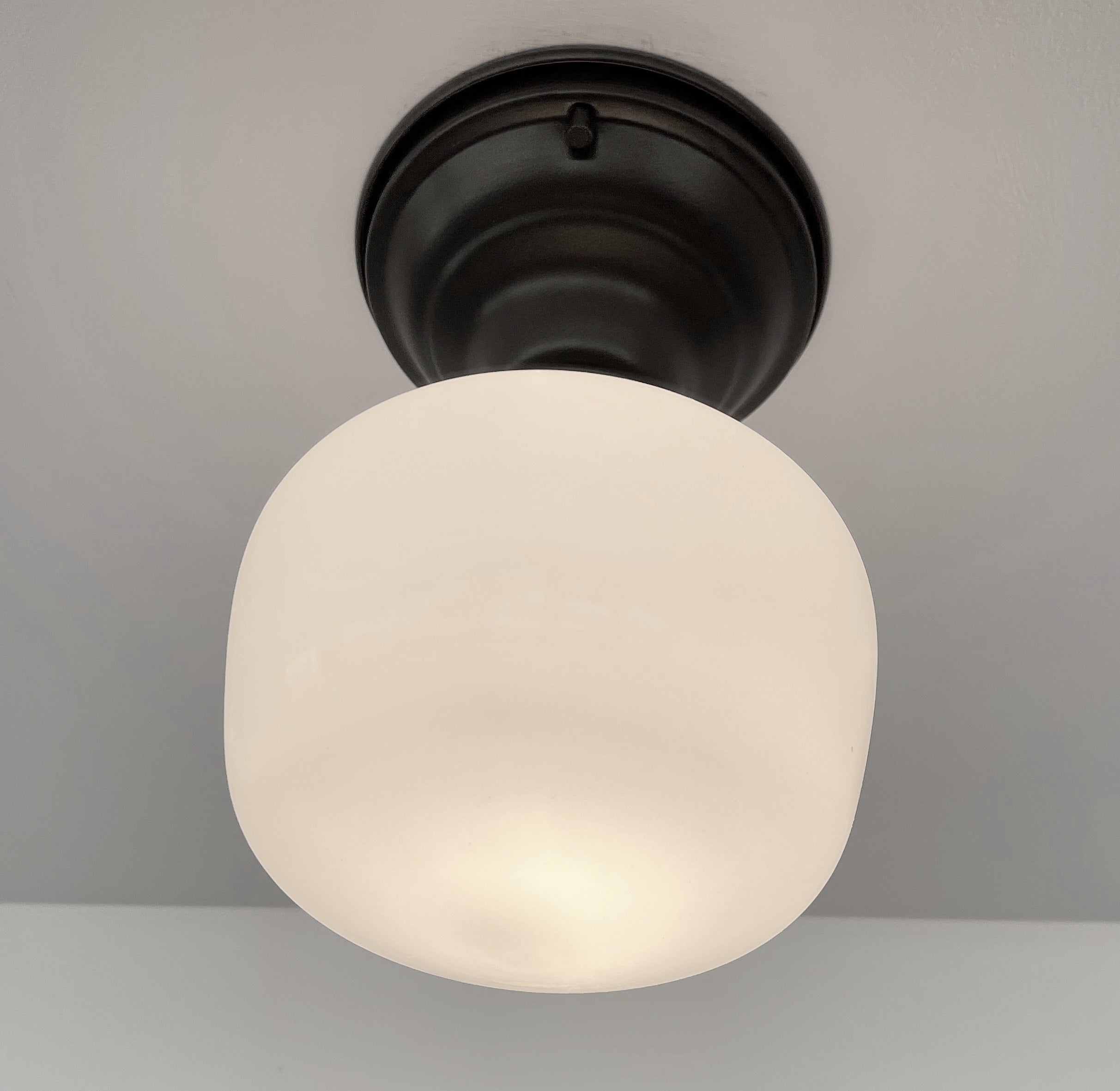 Antique Opal Simple Milk Glass Schoolhouse Ceiling Light 6" Semi-Flush