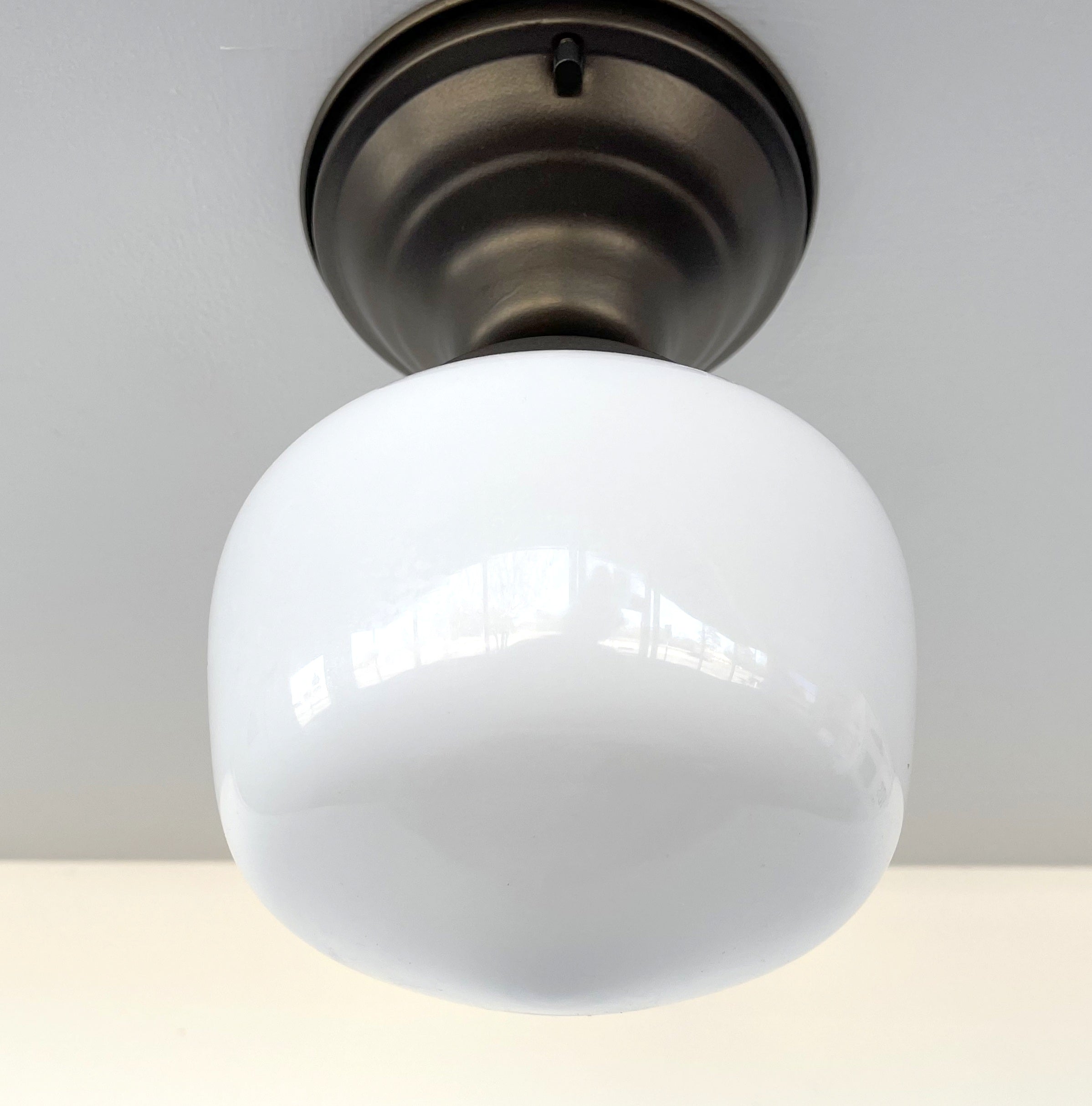 Antique Opal Simple Milk Glass Schoolhouse Ceiling Light 6" Semi-Flush
