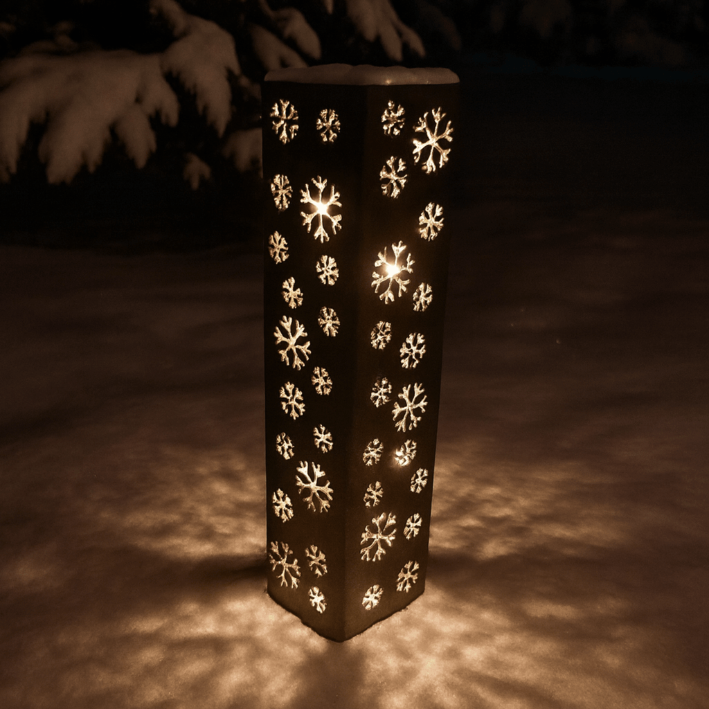 Snowflake Steel Solar Luminary Pillar Multiple Sizes