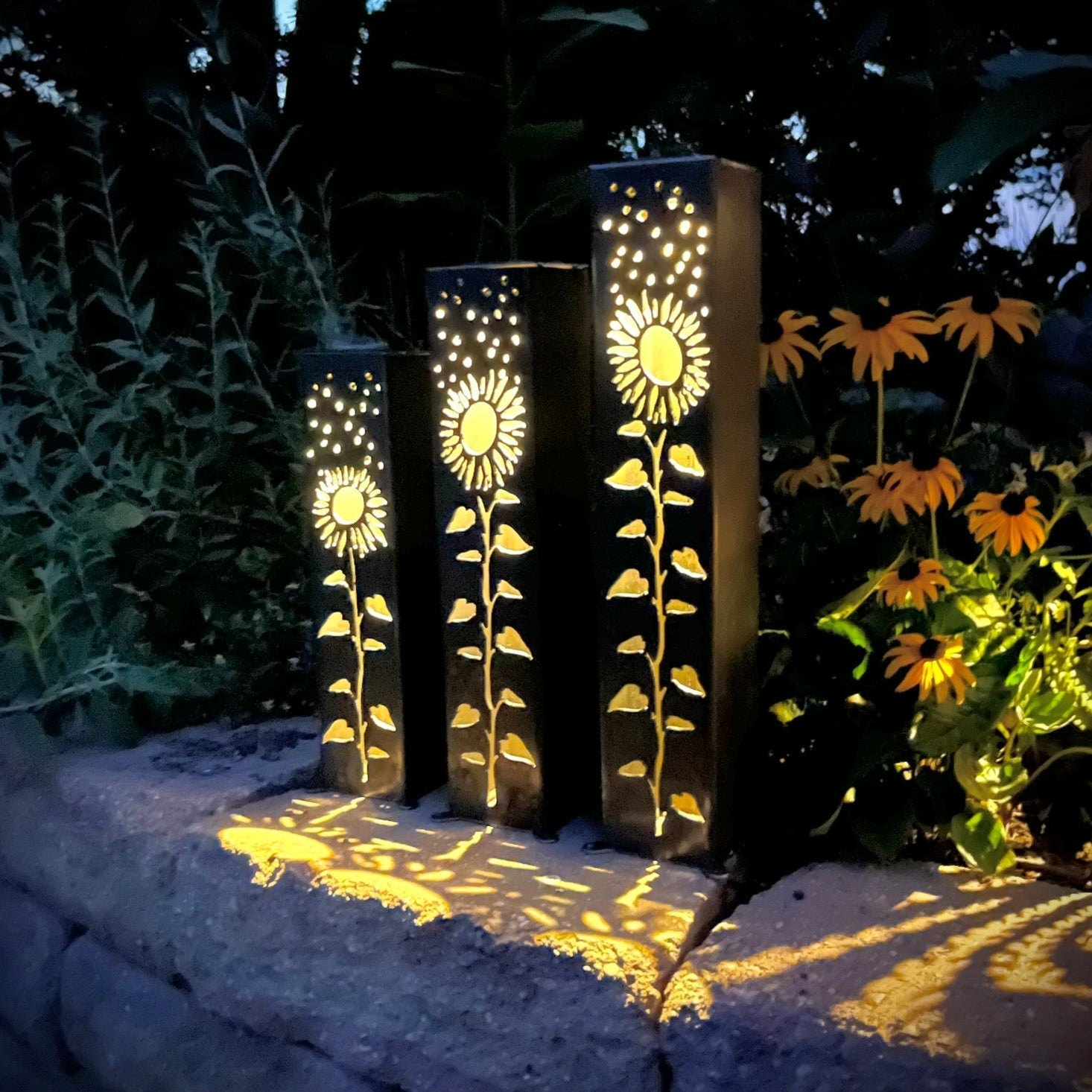 Sunflowers Under the Stars Solar Luminary Pillars
