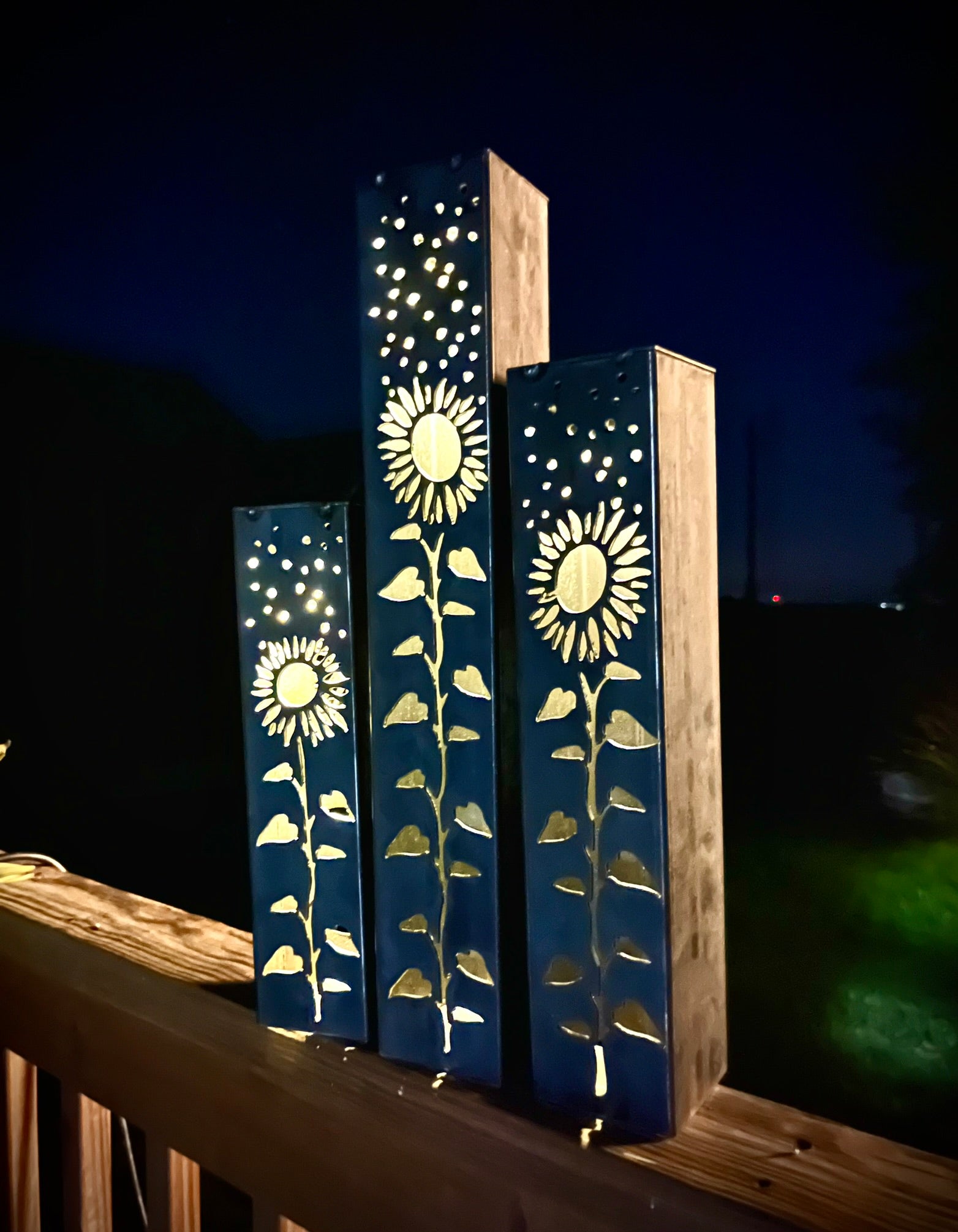 Sunflowers Under the Stars Solar Luminary Pillars