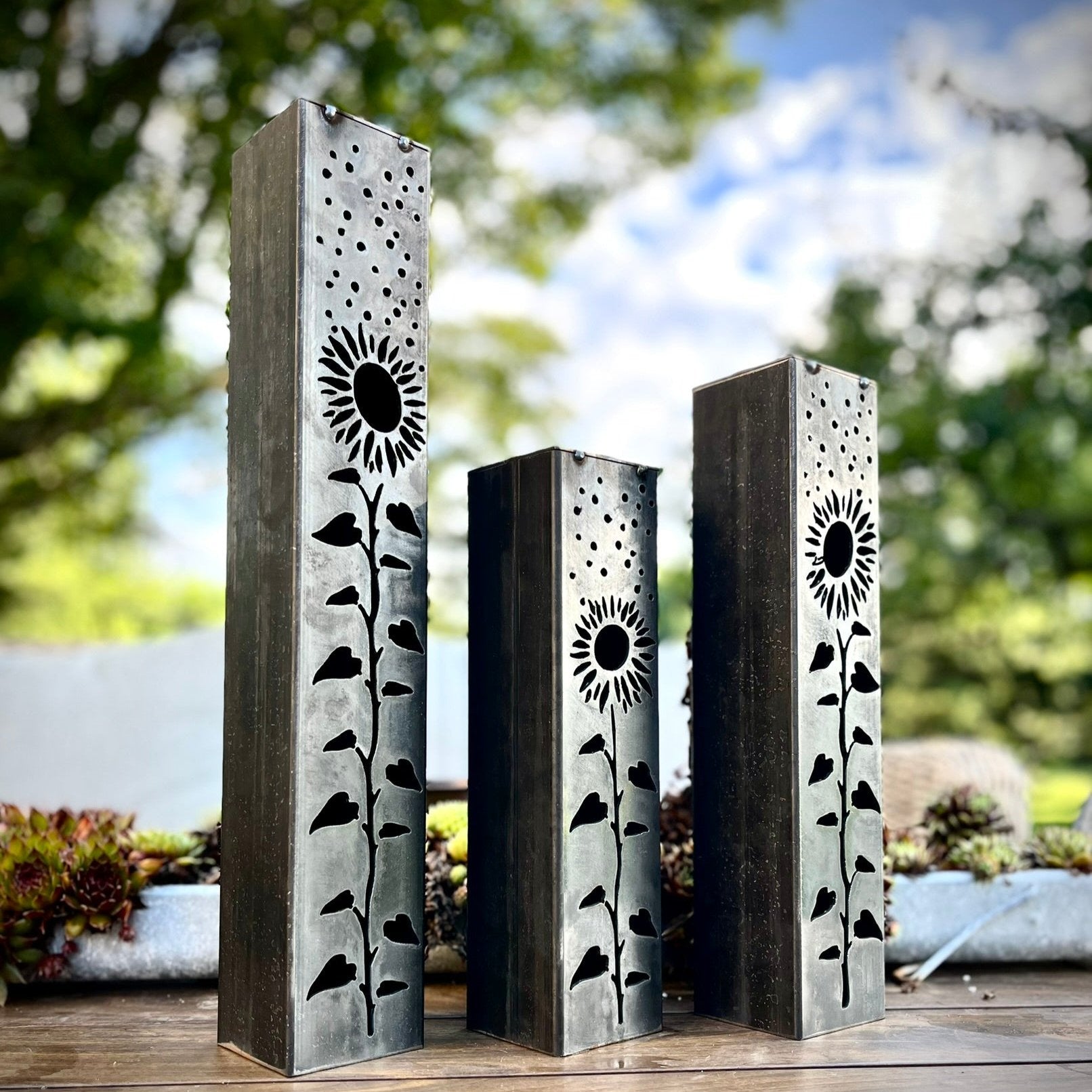 Sunflowers Under the Stars Solar Luminary Pillars