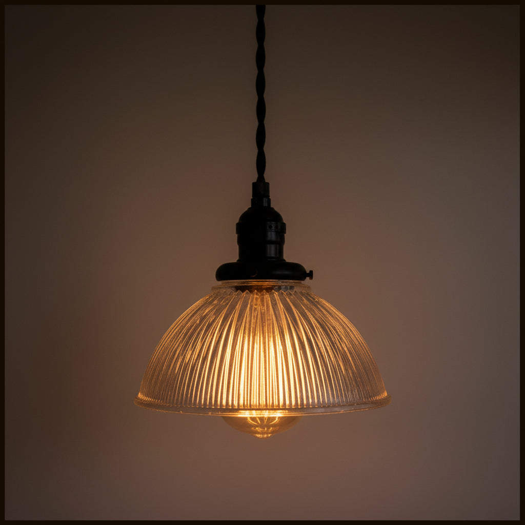Factory Antique Glass Holophane Pendant Light