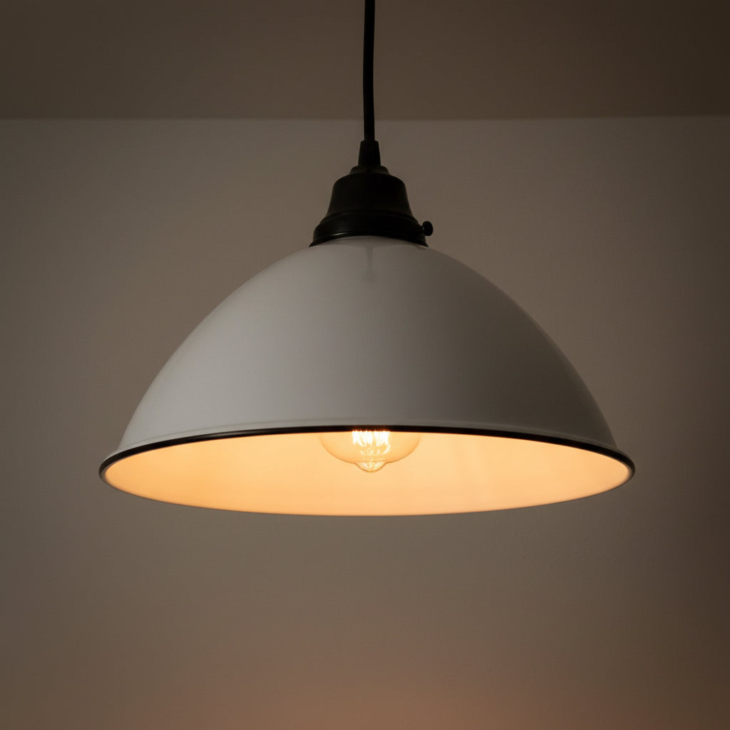 Large White Enamel Farmhouse Pendant Light