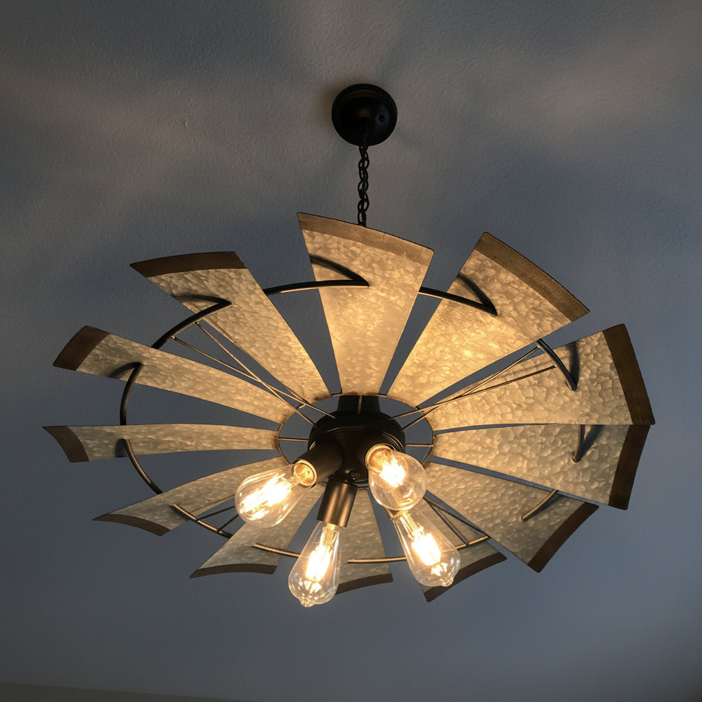 Farmhouse Windmill Chandelier Lighting Fixture 30in