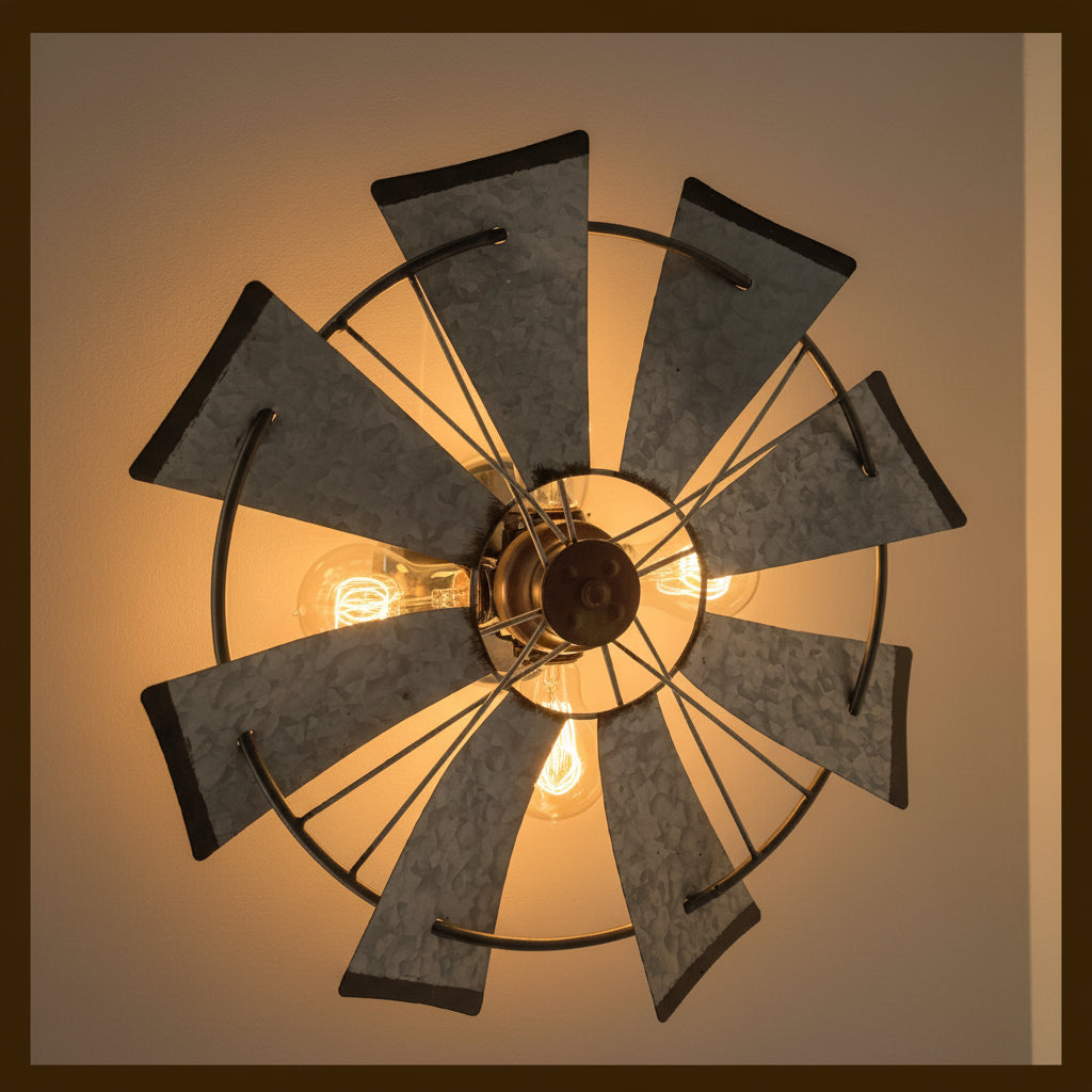 Galvanized Windmill Farmhouse Wall Sconce Light
