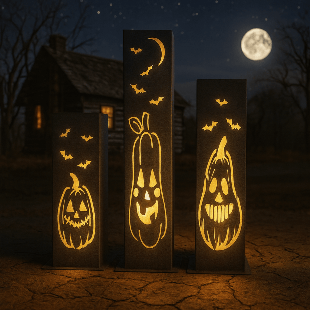 XL Jack-O-Lantern Solar Pillars - Steel