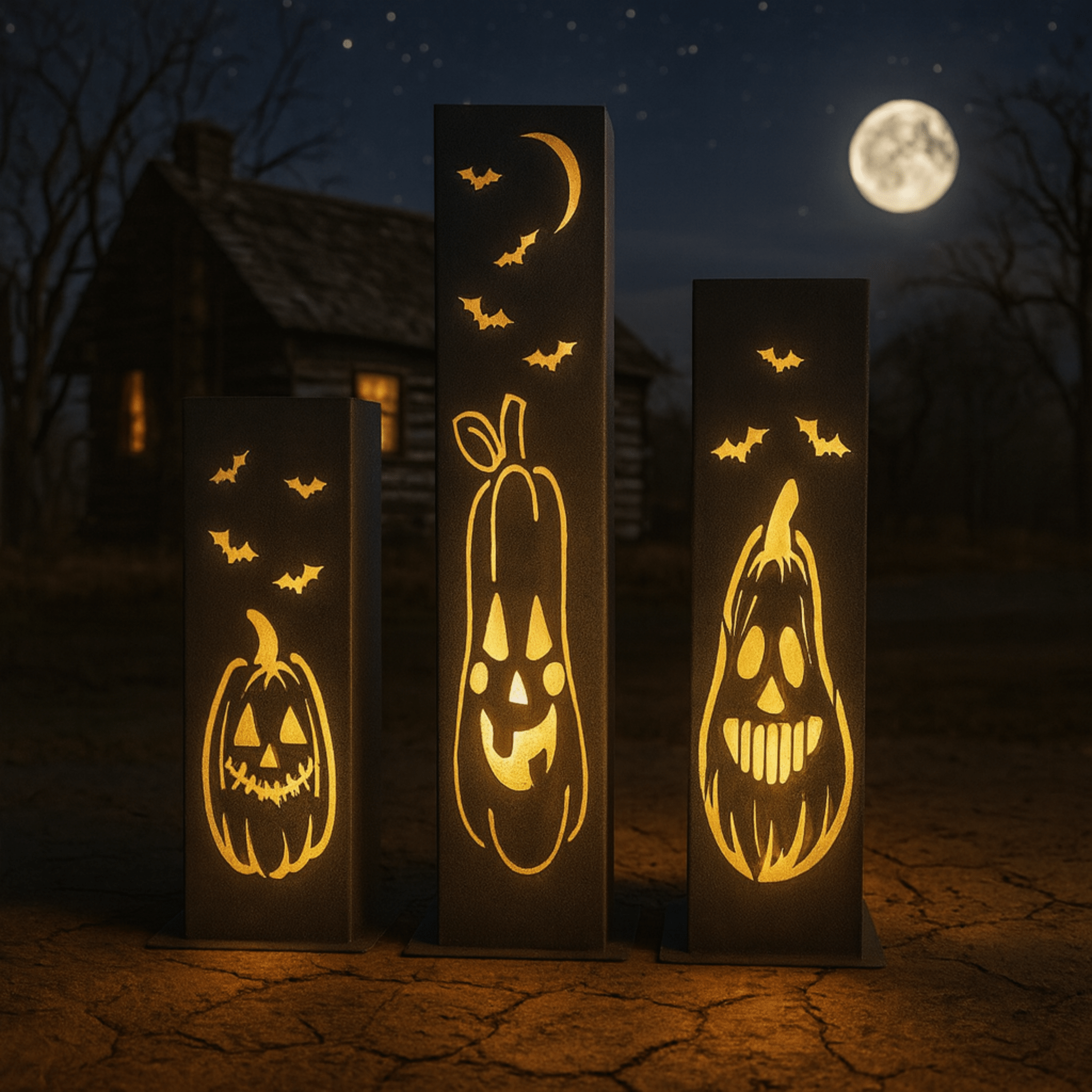 XL Jack-O-Lantern Solar Pillars - Steel