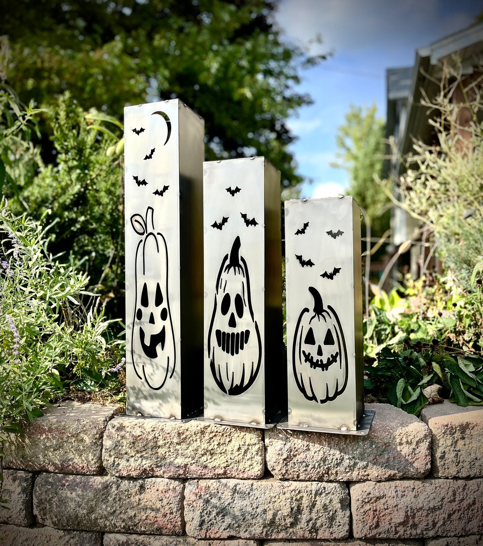 XL Jack-O-Lantern Solar Pillars - Steel