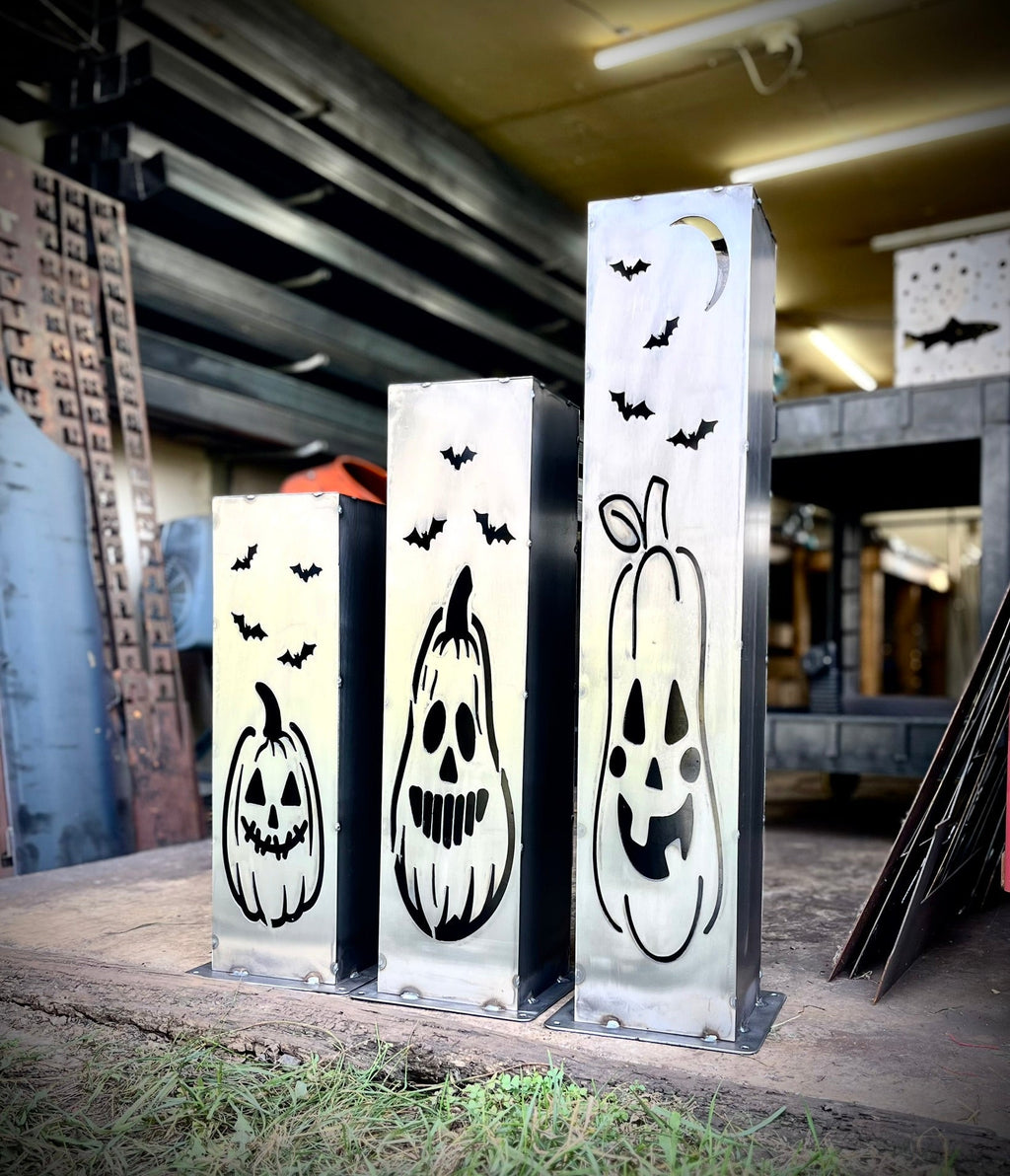 XL Jack-O-Lantern Solar Pillars - Steel