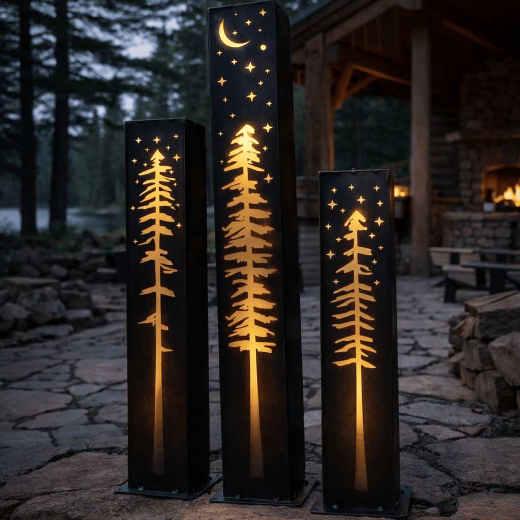 XL Pine Night Sky Solar Luminary Pillar